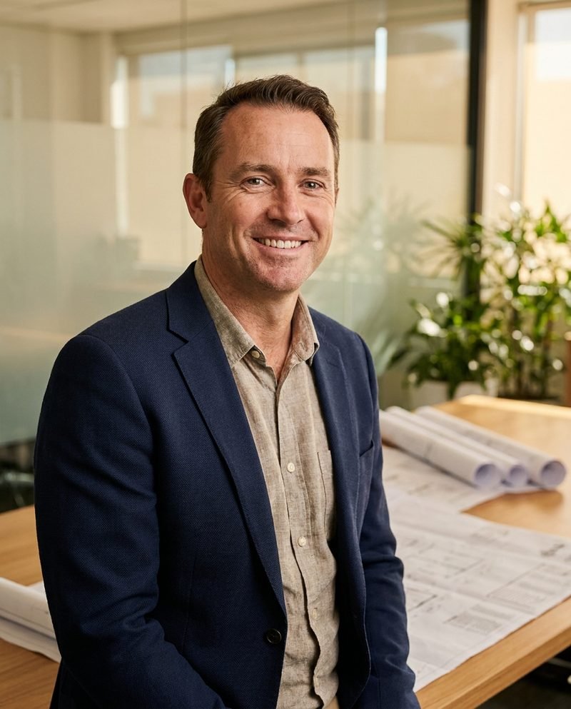 Confident Australian business owner in a bright modern office