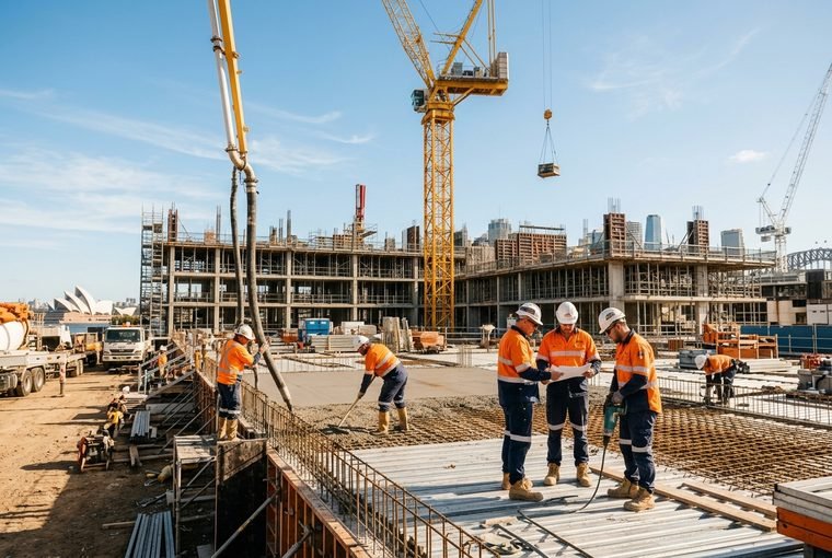Australian construction site with a crane